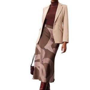 Slate & Willow Brown Pink‎ Abstract Design Satin Slip Skirt - Size Large